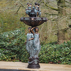 large outdoor garden water fountain lady and lion head bronze sculpture